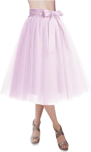 Womens Tulle Skirt Knee Length Layered Wedding Party Prom Dress Adult Pleated A Line Short Petticoat Midi Skirt