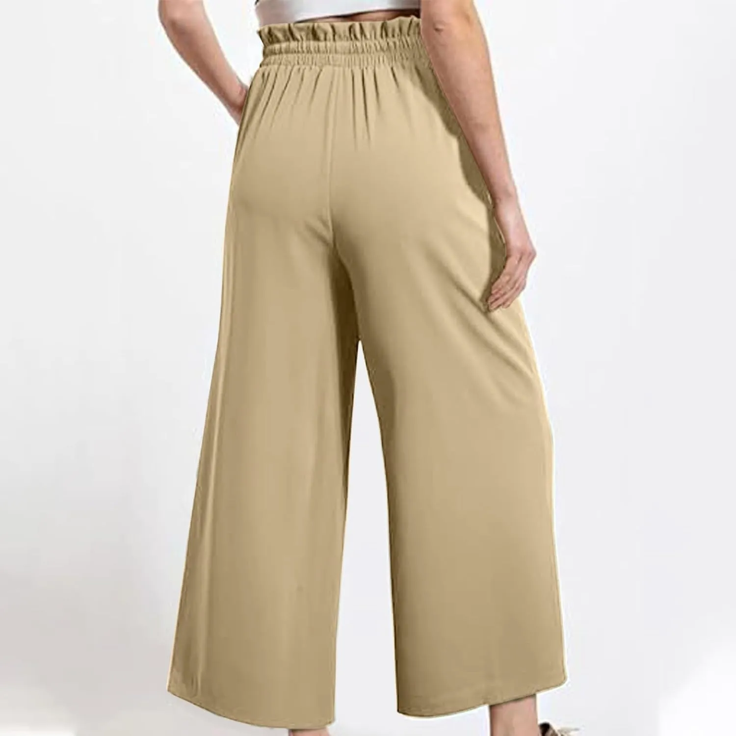 Women's Wide Leg Lounge Pants with Pockets High Waisted Palazzo Tie Knot Flowy Trousers 2025 Cotton Linen Beach Pants