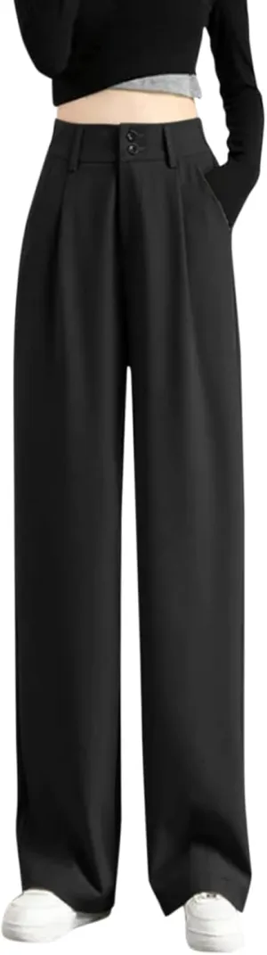 Womens Wide Leg Trousers Cotton Linen High Waisted Straight Leg Pants Summer Casual Baggy Trousers for Daily Pants