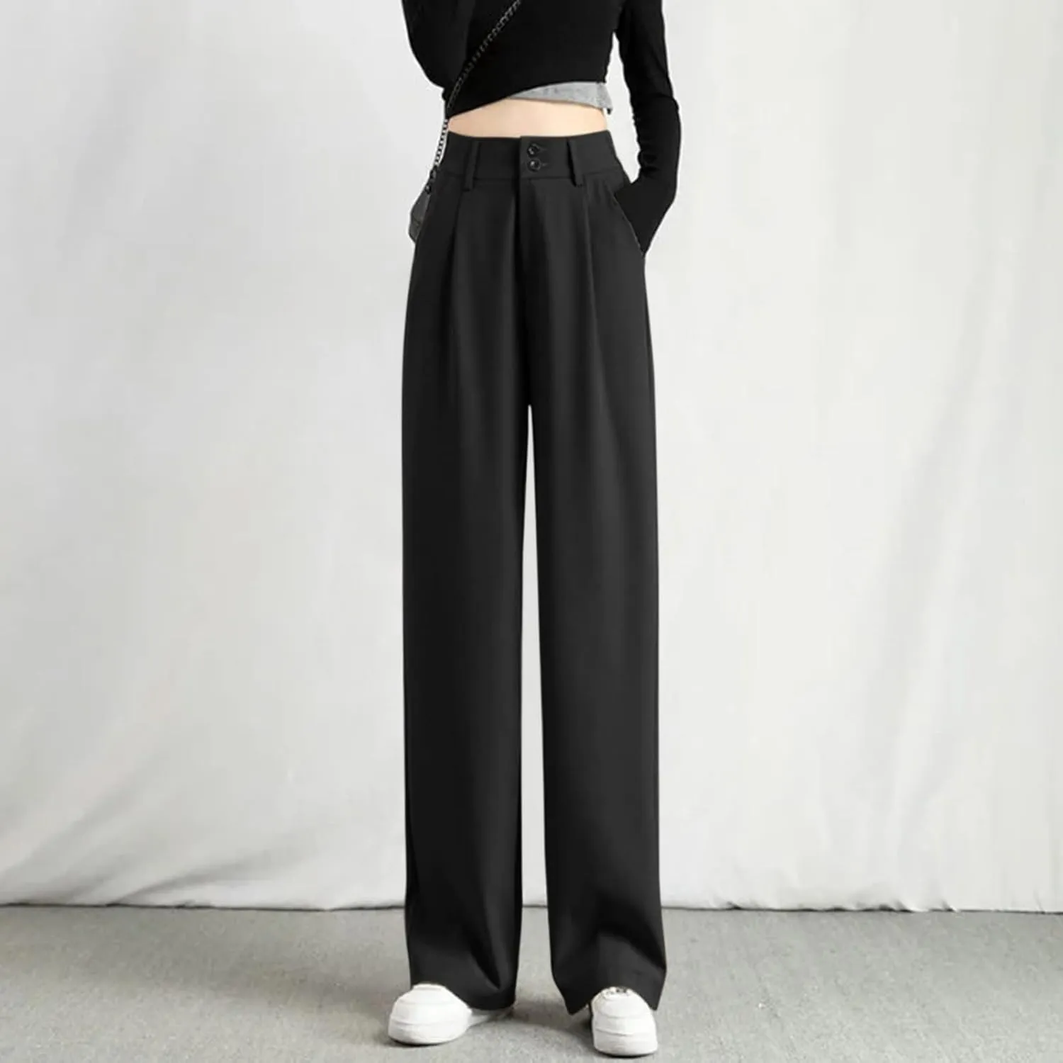 Womens Wide Leg Trousers Cotton Linen High Waisted Straight Leg Pants Summer Casual Baggy Trousers for Daily Pants