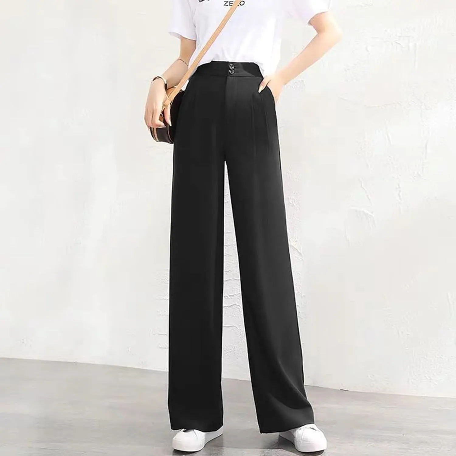Womens Wide Leg Trousers Cotton Linen High Waisted Straight Leg Pants Summer Casual Baggy Trousers for Daily Pants