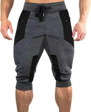 Workout Capris for Men Elastic Waist Drawstring Lightweight Shorts Trousers Slim Fit Running Hiking Pant