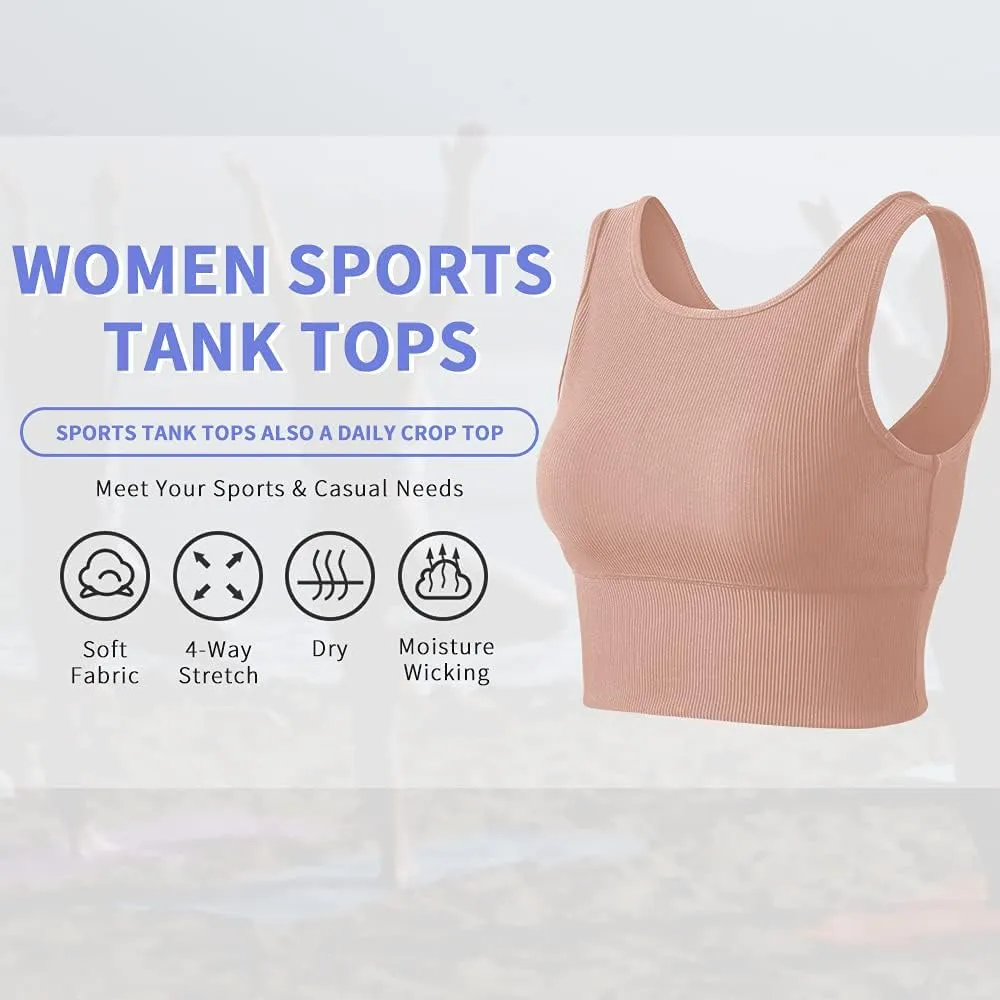 Workout Crop Tank Tops for Women Solid Comfort Sleeveless Shirts for Casual Sports Fitness Yoga Reversible Ribbed Tops