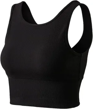 Workout Crop Tank Tops for Women Solid Comfort Sleeveless Shirts for Casual Sports Fitness Yoga Reversible Ribbed Tops