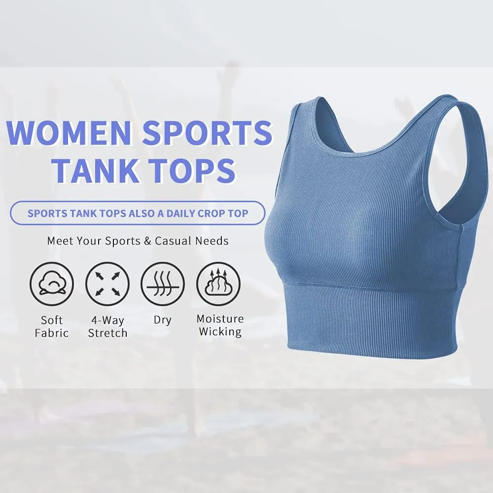 Workout Crop Tank Tops for Women Solid Comfort Sleeveless Shirts for Casual Sports Fitness Yoga Reversible Ribbed Tops