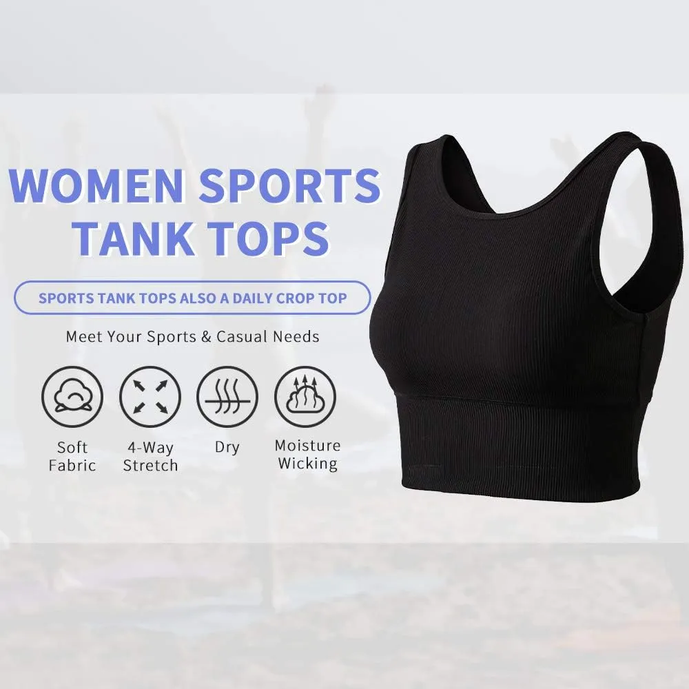 Workout Crop Tank Tops for Women Solid Comfort Sleeveless Shirts for Casual Sports Fitness Yoga Reversible Ribbed Tops