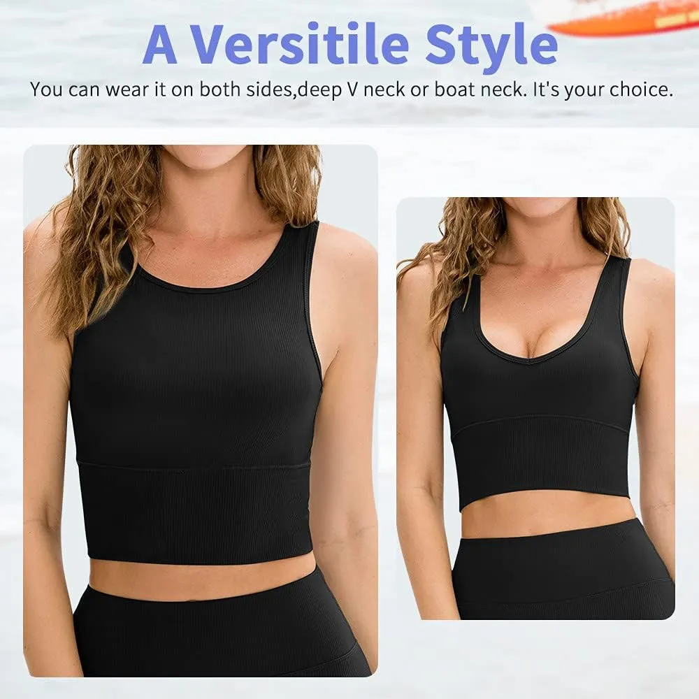 Workout Crop Tank Tops for Women Solid Comfort Sleeveless Shirts for Casual Sports Fitness Yoga Reversible Ribbed Tops