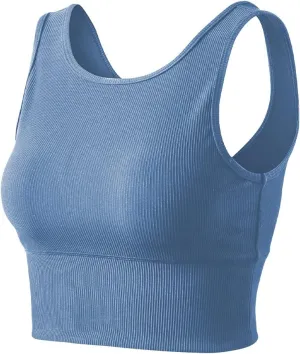 Workout Crop Tank Tops for Women Solid Comfort Sleeveless Shirts for Casual Sports Fitness Yoga Reversible Ribbed Tops