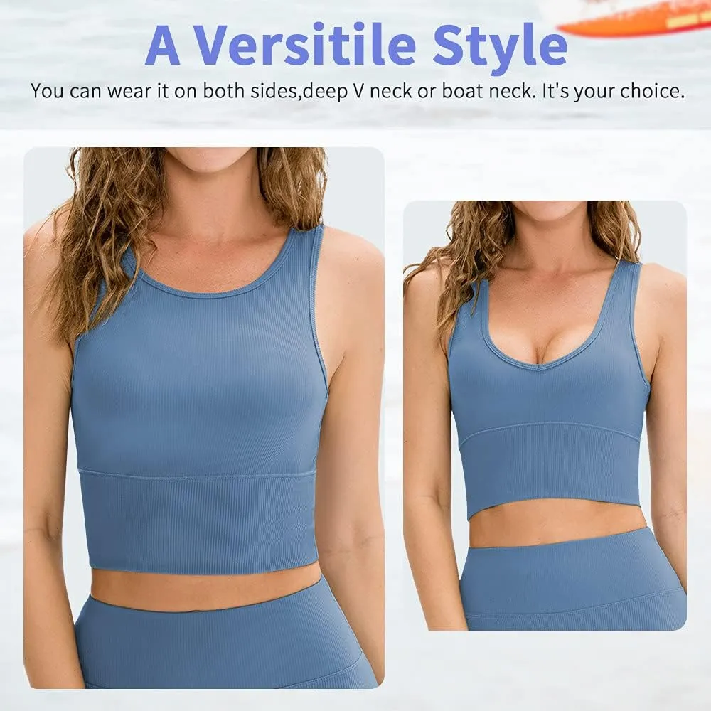 Workout Crop Tank Tops for Women Solid Comfort Sleeveless Shirts for Casual Sports Fitness Yoga Reversible Ribbed Tops