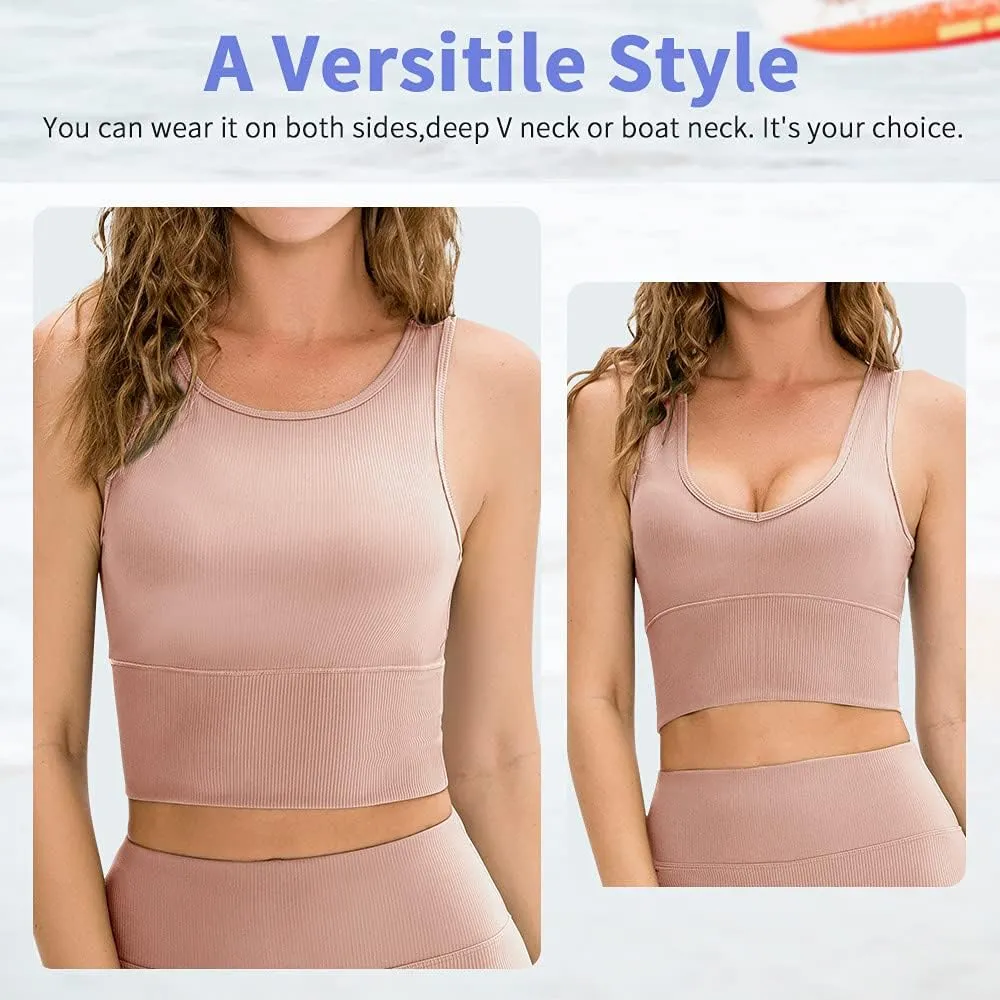 Workout Crop Tank Tops for Women Solid Comfort Sleeveless Shirts for Casual Sports Fitness Yoga Reversible Ribbed Tops