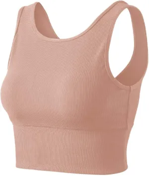 Workout Crop Tank Tops for Women Solid Comfort Sleeveless Shirts for Casual Sports Fitness Yoga Reversible Ribbed Tops