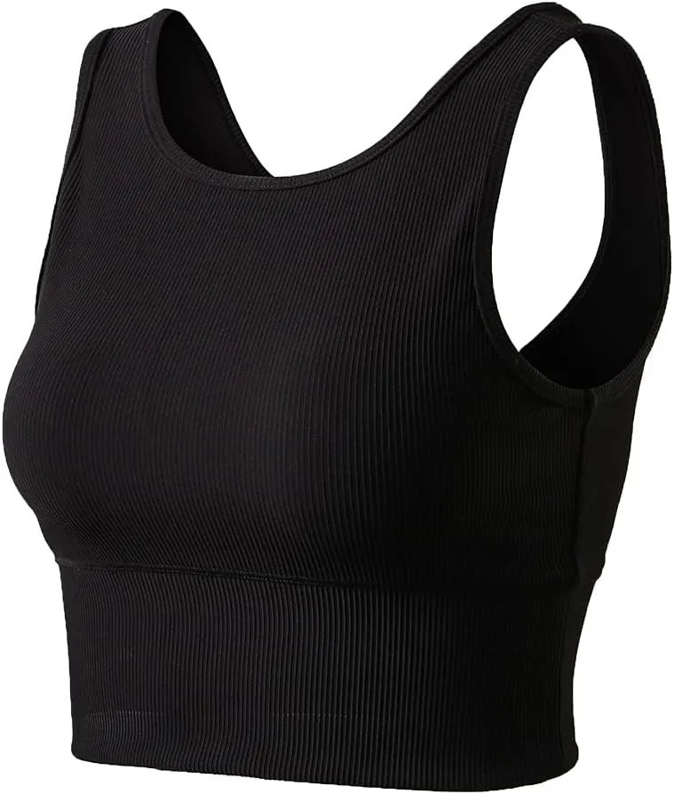 Workout Crop Tank Tops for Women Solid Comfort Sleeveless Shirts for Casual Sports Fitness Yoga Reversible Ribbed Tops