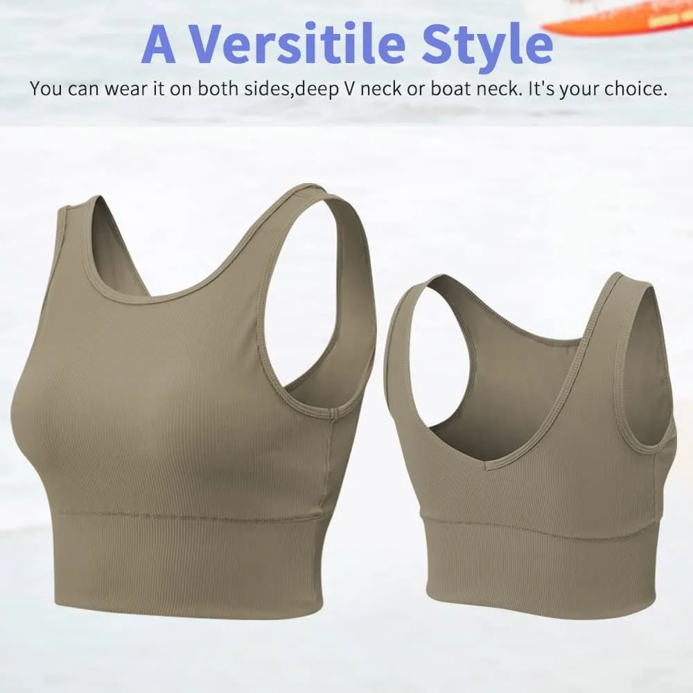 Workout Crop Tank Tops for Women Solid Comfort Sleeveless Shirts for Casual Sports Fitness Yoga Reversible Ribbed Tops