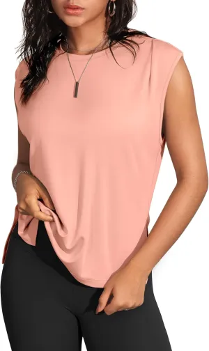 Workout Tank Tops for Women Crewneck Flowy Loose Fit Sleeveless Athletic Gym Tops Running Yoga Shirts Muscle Tank