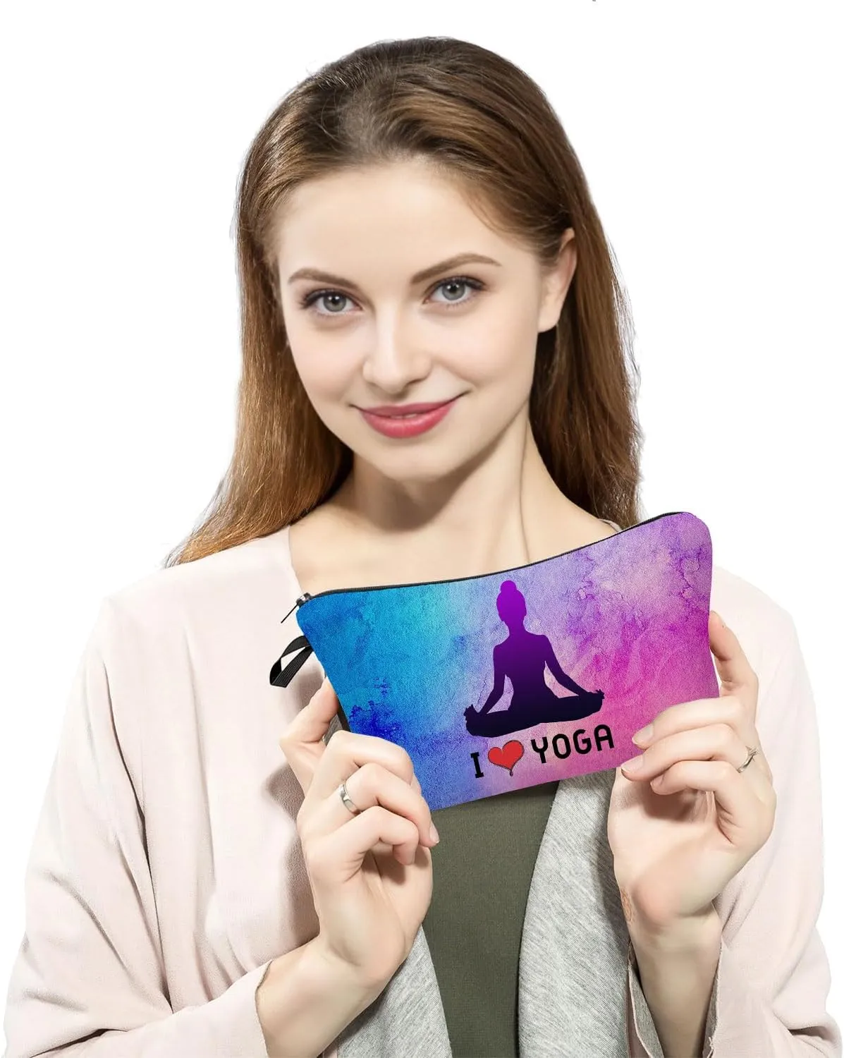 Yoga Gifts I Love Yoga Makeup Bag Travel Toiletry Organizer Zipper Pouch Birthday Christmas Gift Cosmetic Bag for Women Yoga Lovers Yoga Teachers Friends Sisters