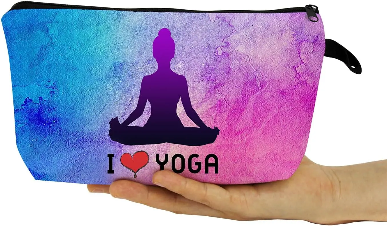 Yoga Gifts I Love Yoga Makeup Bag Travel Toiletry Organizer Zipper Pouch Birthday Christmas Gift Cosmetic Bag for Women Yoga Lovers Yoga Teachers Friends Sisters