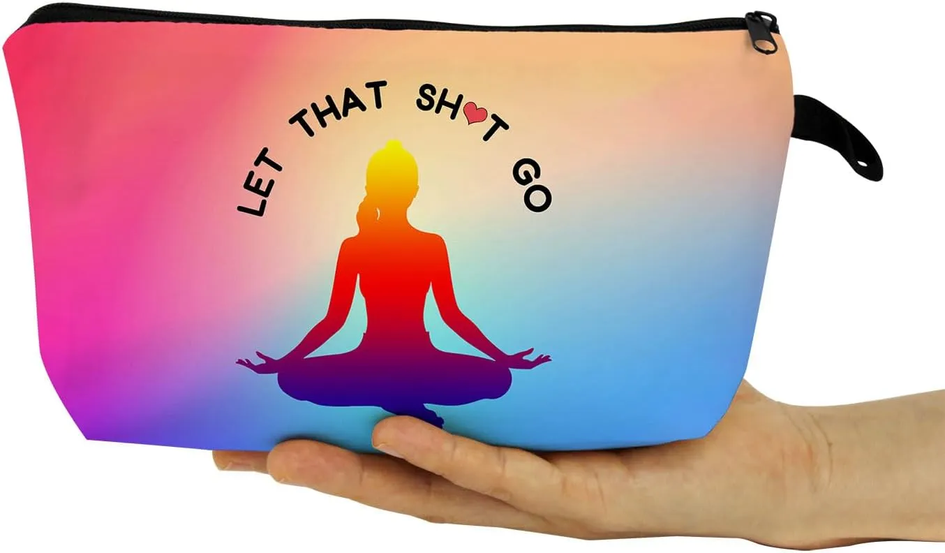 Yoga Gifts Let that Go Yoga Makeup Bag Toiletry Pouch with Zipper Birthday Christmas Gift Cosmetic Bag for Women Yoga Lovers Yoga Teachers Friends SIsters