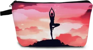 Yoga Gifts Sunset Yoga Makeup Bag Travel Toiletry Organizer Zipper Pouch Birthday Christmas Gift Cosmetic Bag for Women Yoga Lovers Yoga Teachers Friends Sisters