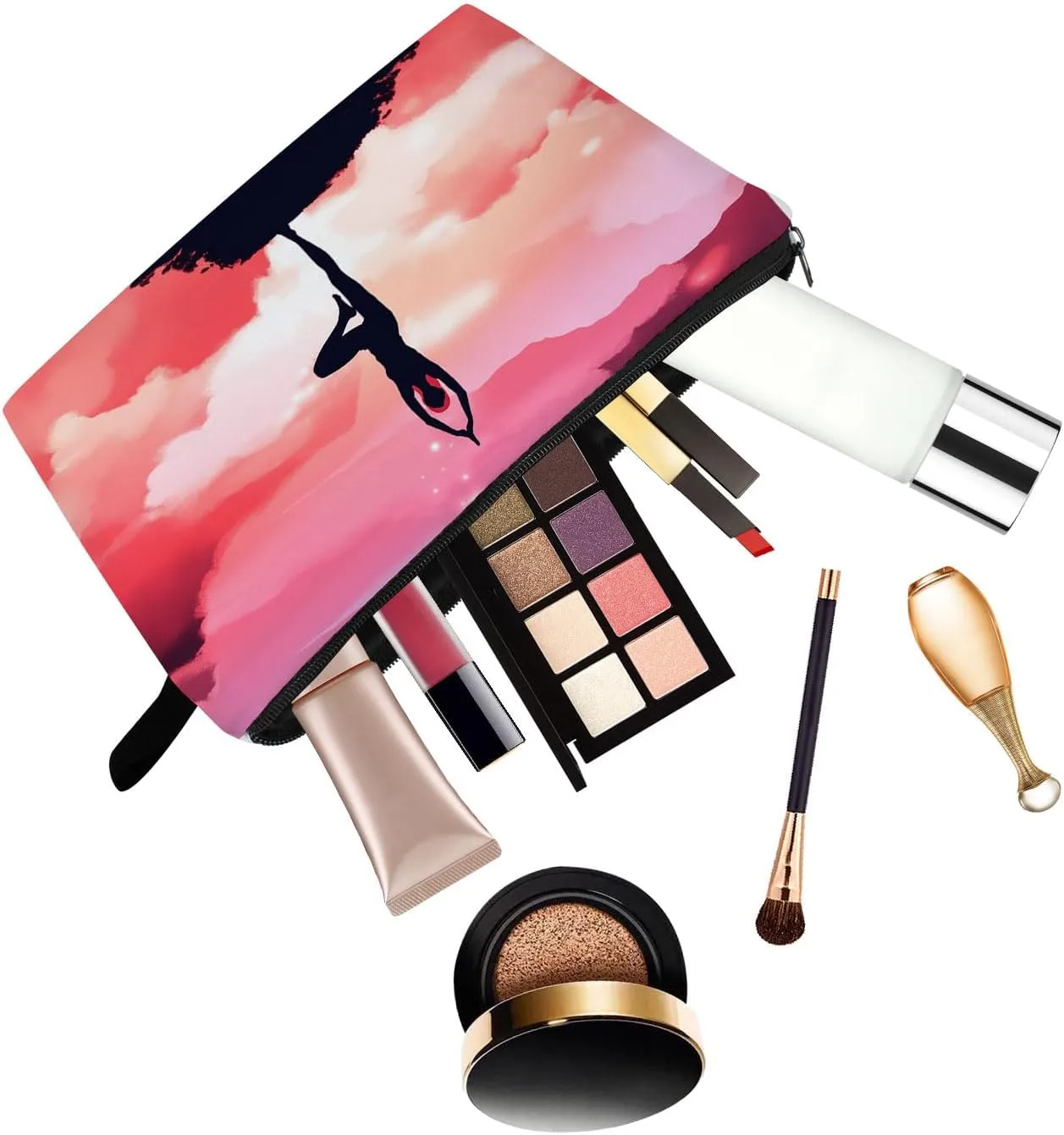 Yoga Gifts Sunset Yoga Makeup Bag Travel Toiletry Organizer Zipper Pouch Birthday Christmas Gift Cosmetic Bag for Women Yoga Lovers Yoga Teachers Friends Sisters