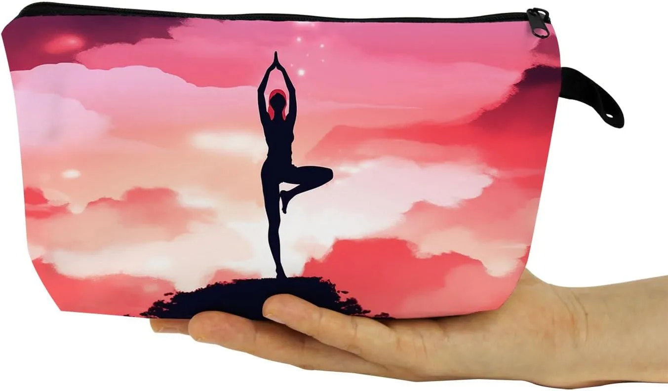 Yoga Gifts Sunset Yoga Makeup Bag Travel Toiletry Organizer Zipper Pouch Birthday Christmas Gift Cosmetic Bag for Women Yoga Lovers Yoga Teachers Friends Sisters