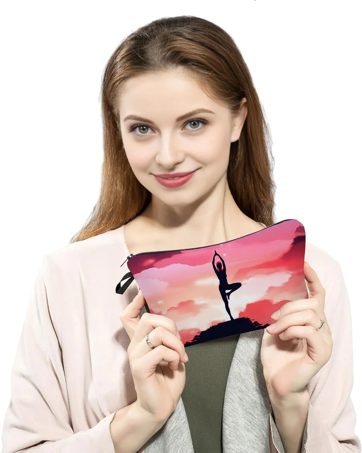 Yoga Gifts Sunset Yoga Makeup Bag Travel Toiletry Organizer Zipper Pouch Birthday Christmas Gift Cosmetic Bag for Women Yoga Lovers Yoga Teachers Friends Sisters