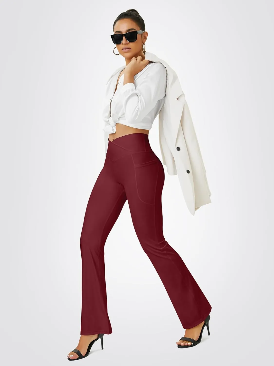 Yoga Pants Women, Flare Leggings for Women with Pockets Crossover High Waisted Bootcut Yoga Pants