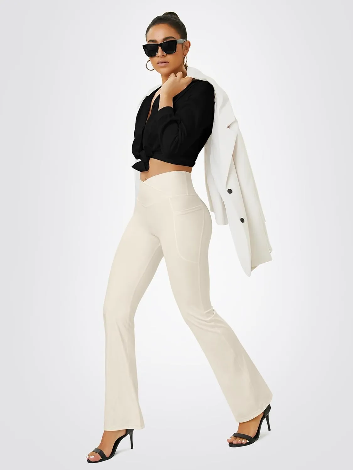 Yoga Pants Women, Flare Leggings for Women with Pockets Crossover High Waisted Bootcut Yoga Pants