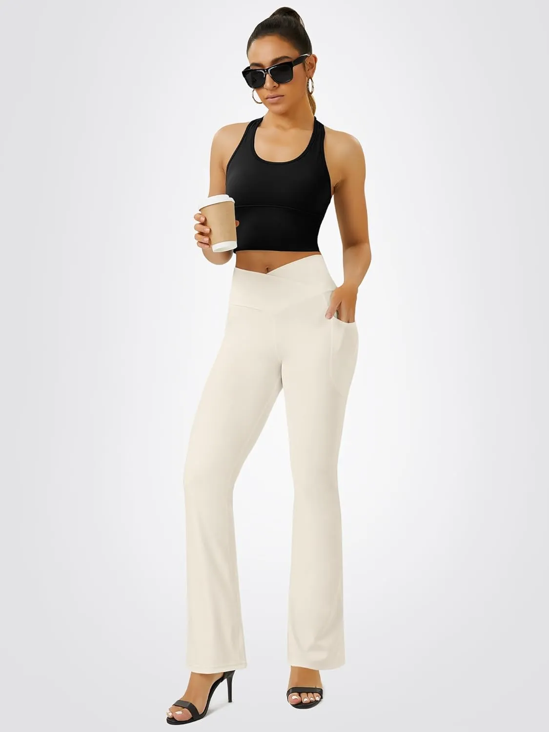 Yoga Pants Women, Flare Leggings for Women with Pockets Crossover High Waisted Bootcut Yoga Pants
