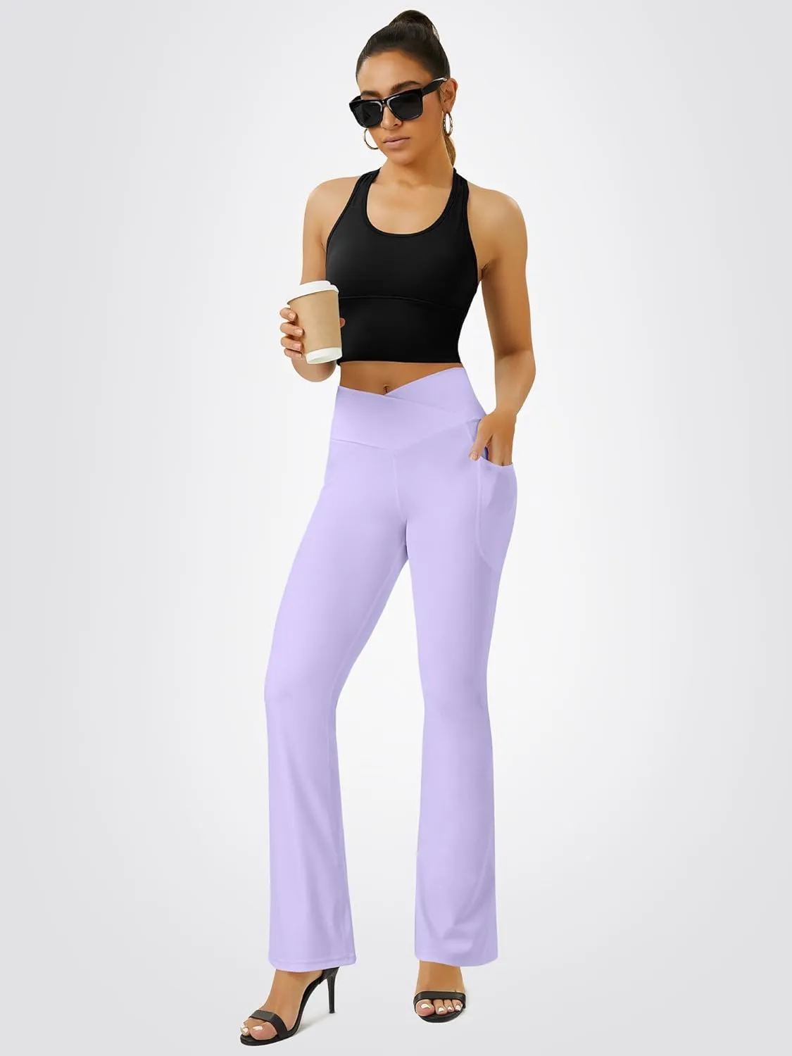 Yoga Pants Women, Flare Leggings for Women with Pockets Crossover High Waisted Bootcut Yoga Pants