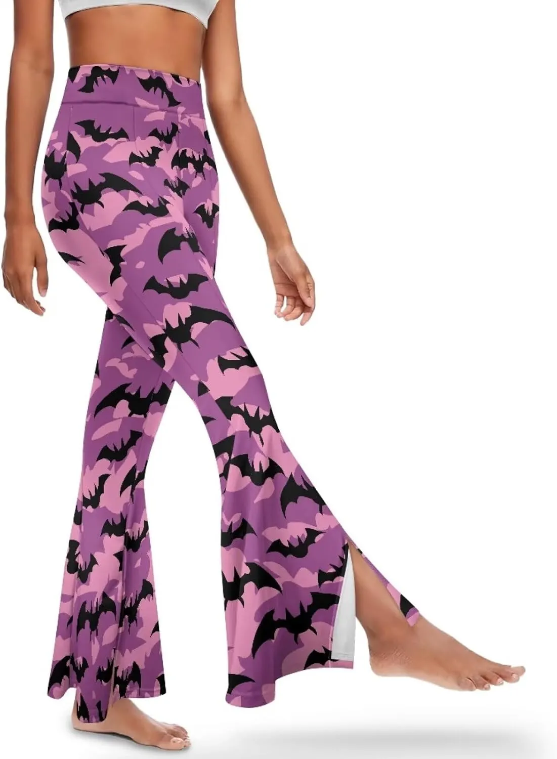 Yoga Pants Women Flared Slit Leggings Tummy Control High Waist Bell Bottom Trousers Plus Size Workout Bootleg Pants