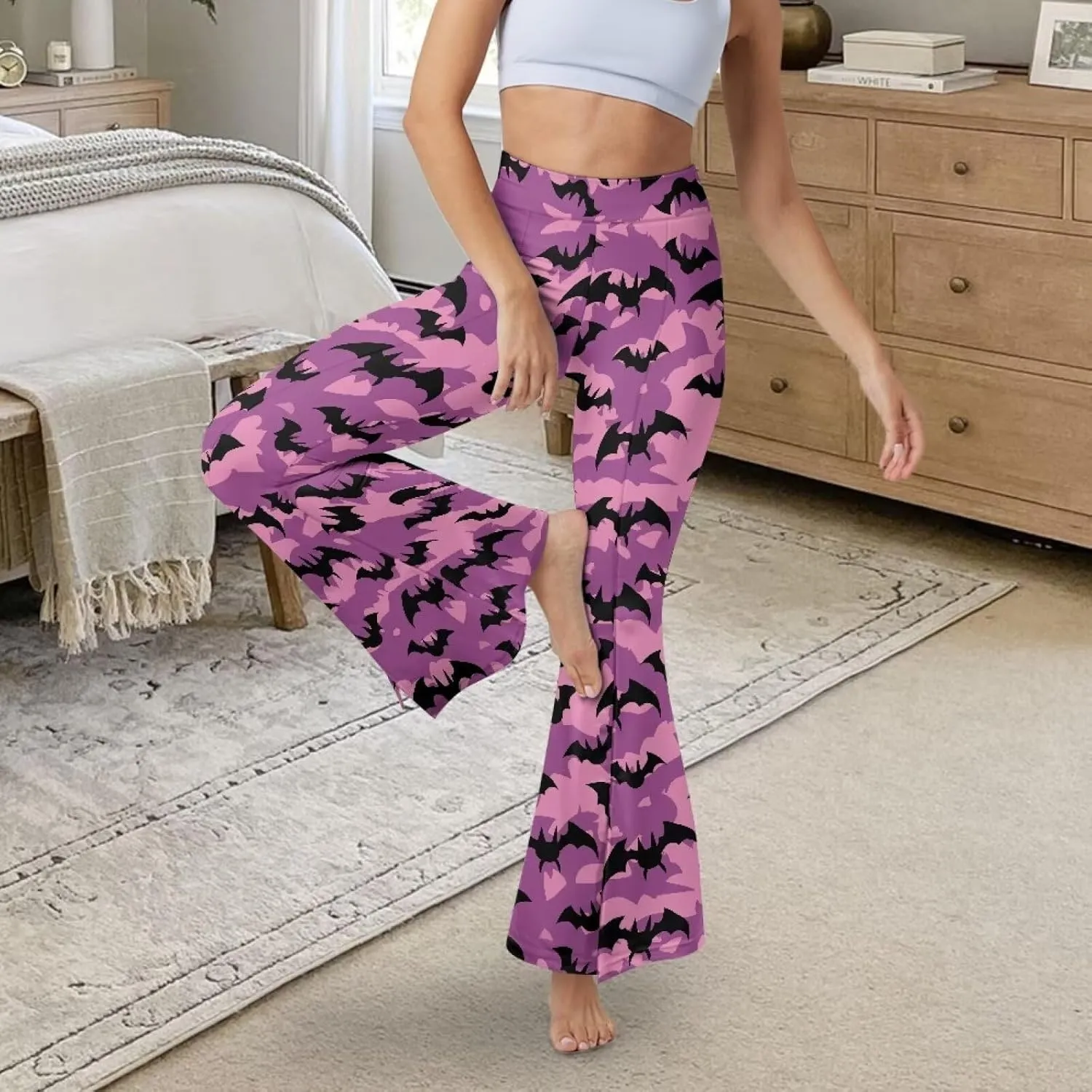 Yoga Pants Women Flared Slit Leggings Tummy Control High Waist Bell Bottom Trousers Plus Size Workout Bootleg Pants