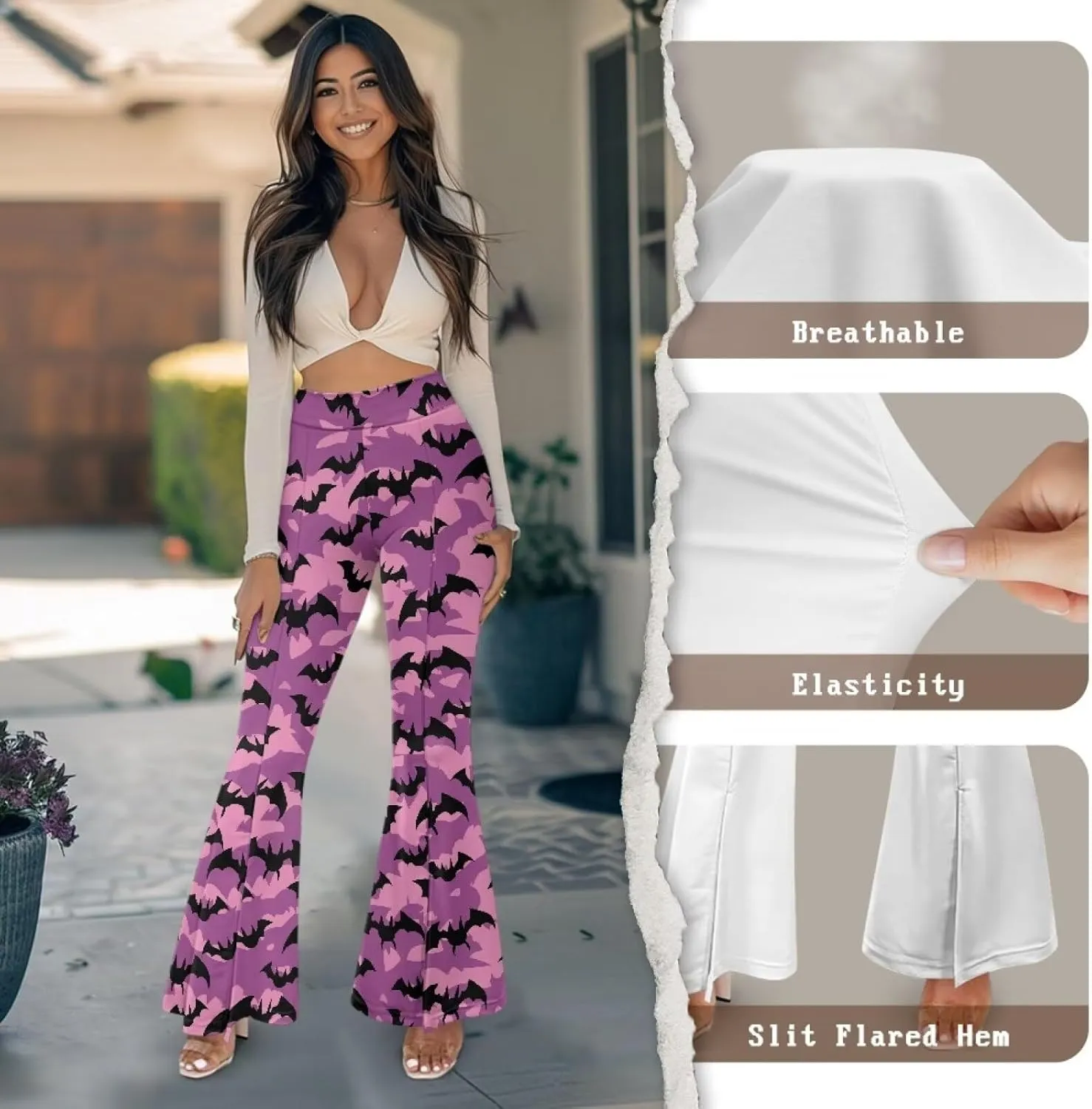 Yoga Pants Women Flared Slit Leggings Tummy Control High Waist Bell Bottom Trousers Plus Size Workout Bootleg Pants