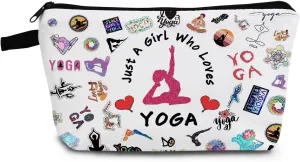 Yoga Presents Just Love Yoga Makeup Bag Yoga Organizer Bag Toiletry Pouch with Zipper Yoga Cosmetic Bag Present for Yoga Lovers Yoga Coach Women Friends