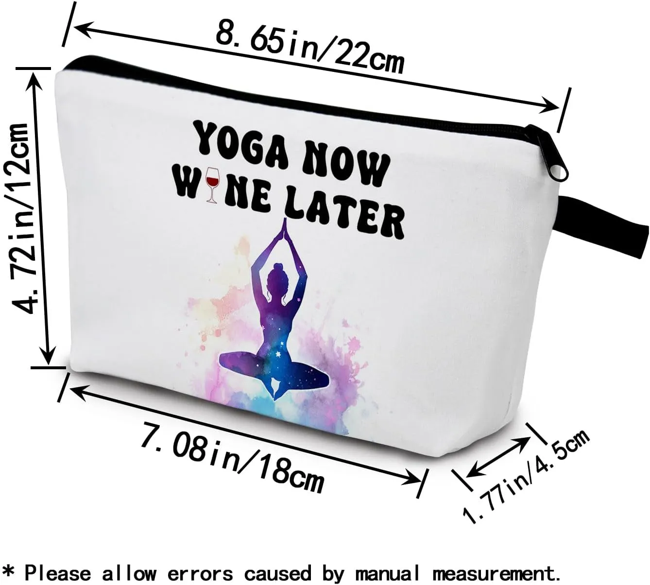 Yoga Presents Yoga Now Wine Later Makeup Bag Toiletry Pouch with Zipper Birthday Christmas Appreciation Present Cosmetic Bag for Women Yoga Lovers Yoga Teachers Sisters Friends