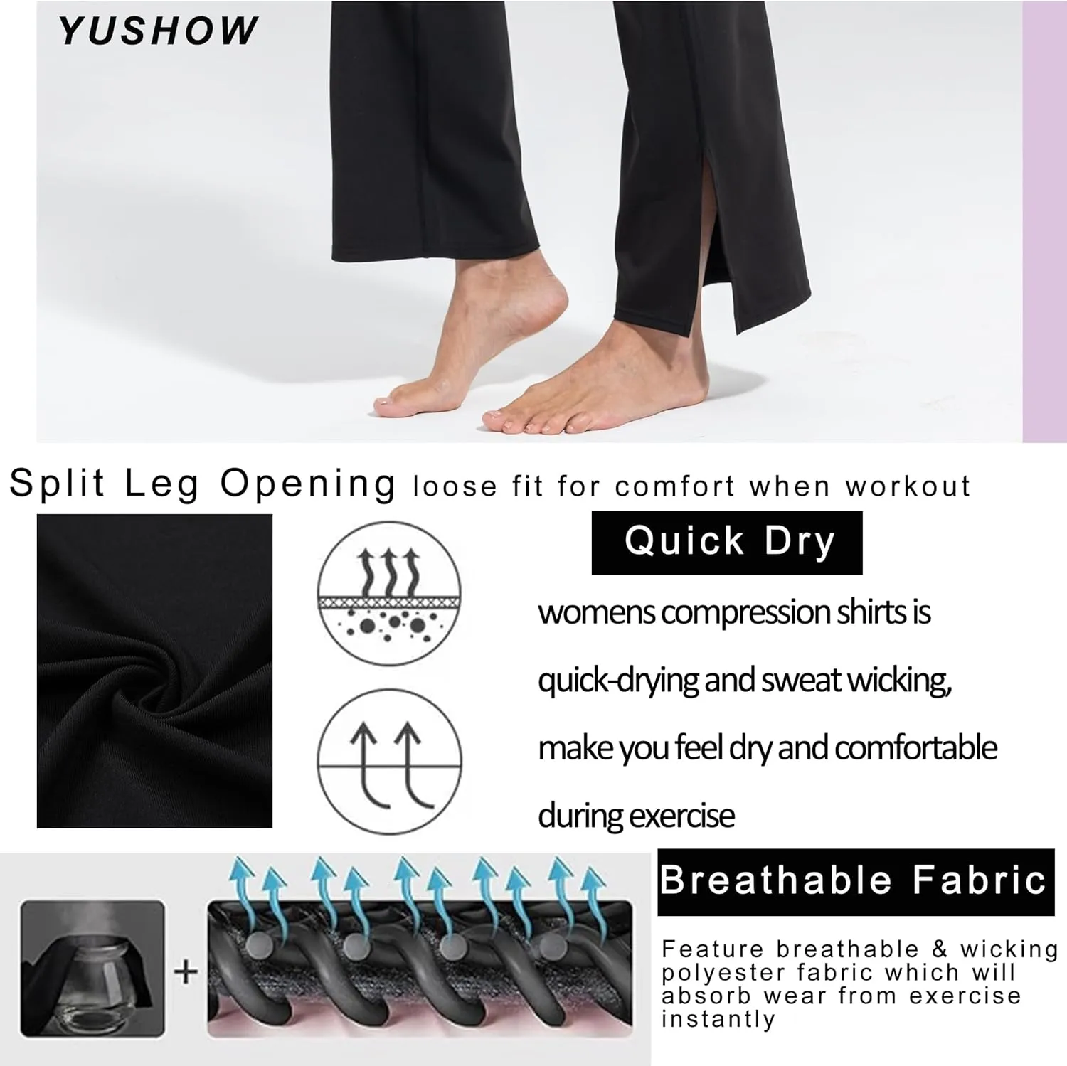 YUSHOW Womens Wide Yoga Pants with Pockets Crossover Black Yoga Pants High Waist