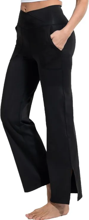 YUSHOW Womens Wide Yoga Pants with Pockets Crossover Black Yoga Pants High Waist
