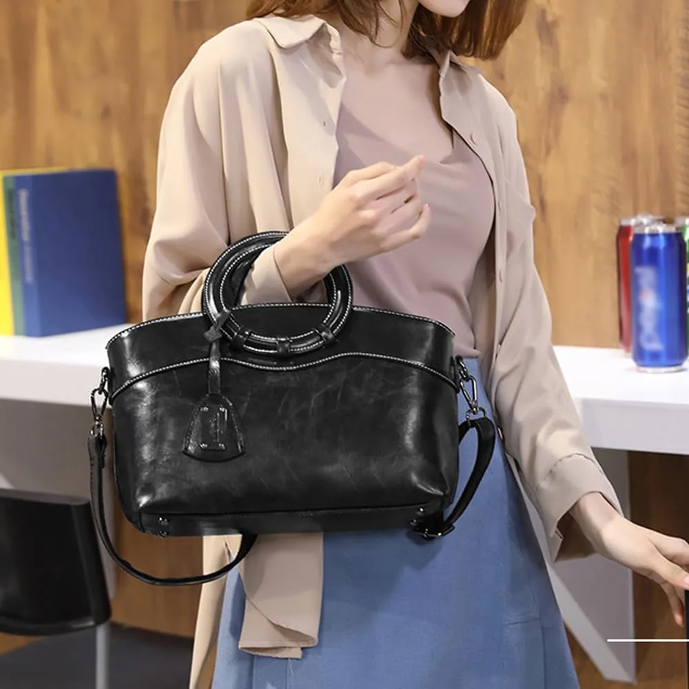 ZiMing Women Handbags Purse Oil Wax Leather Top Handle Handbag Ladies Tote Bag Satchel Vintage Shoulder Crossbody Bag