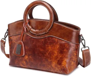 ZiMing Women Handbags Purse Oil Wax Leather Top Handle Handbag Ladies Tote Bag Satchel Vintage Shoulder Crossbody Bag