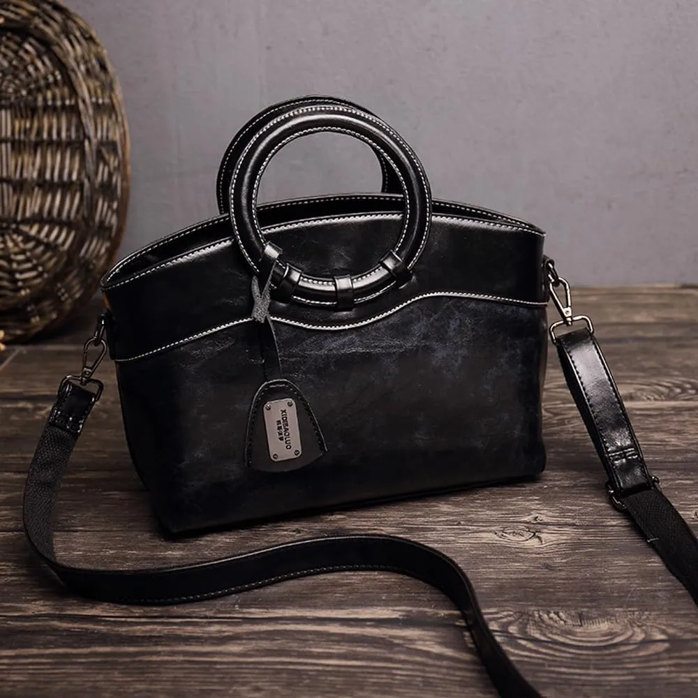 ZiMing Women Handbags Purse Oil Wax Leather Top Handle Handbag Ladies Tote Bag Satchel Vintage Shoulder Crossbody Bag