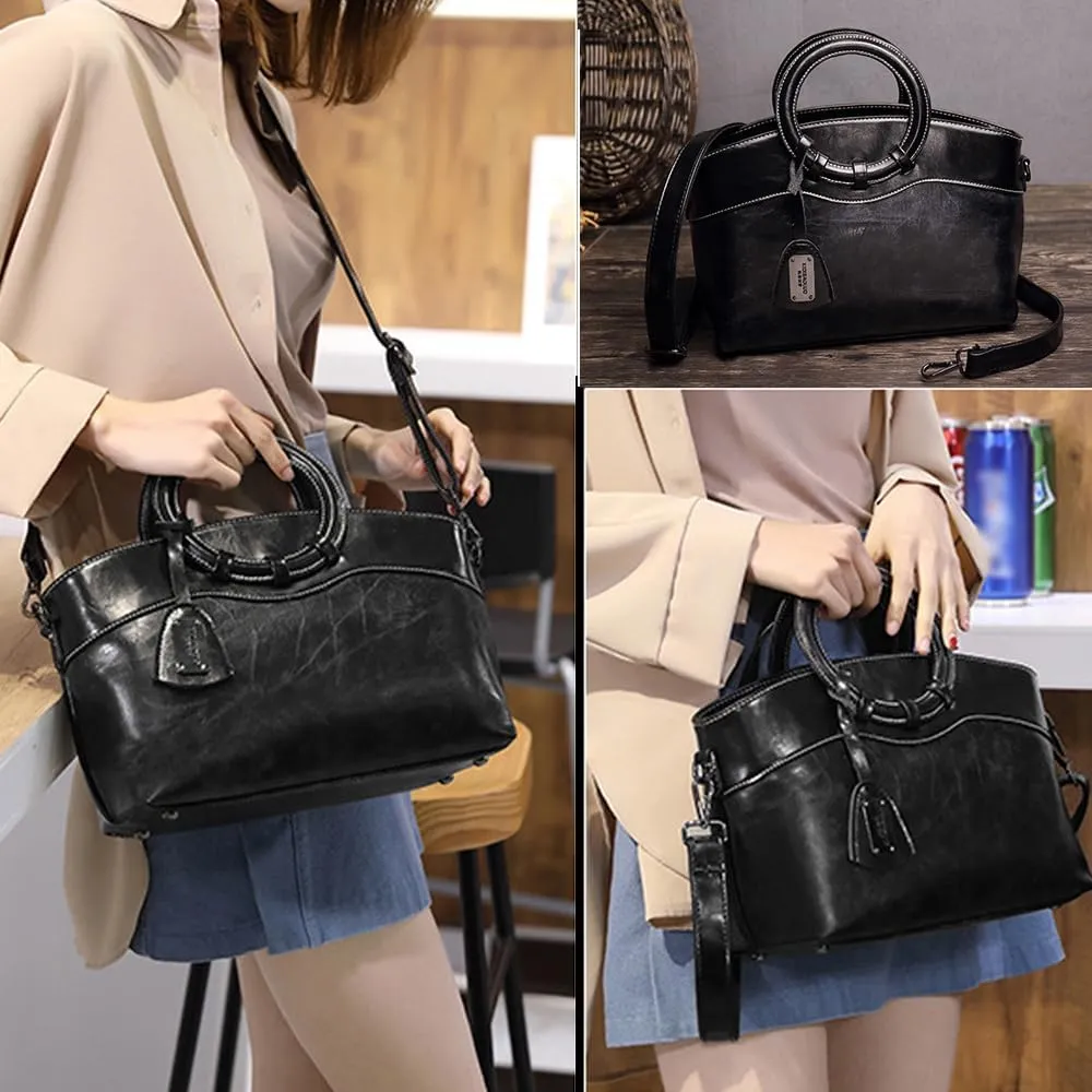 ZiMing Women Handbags Purse Oil Wax Leather Top Handle Handbag Ladies Tote Bag Satchel Vintage Shoulder Crossbody Bag